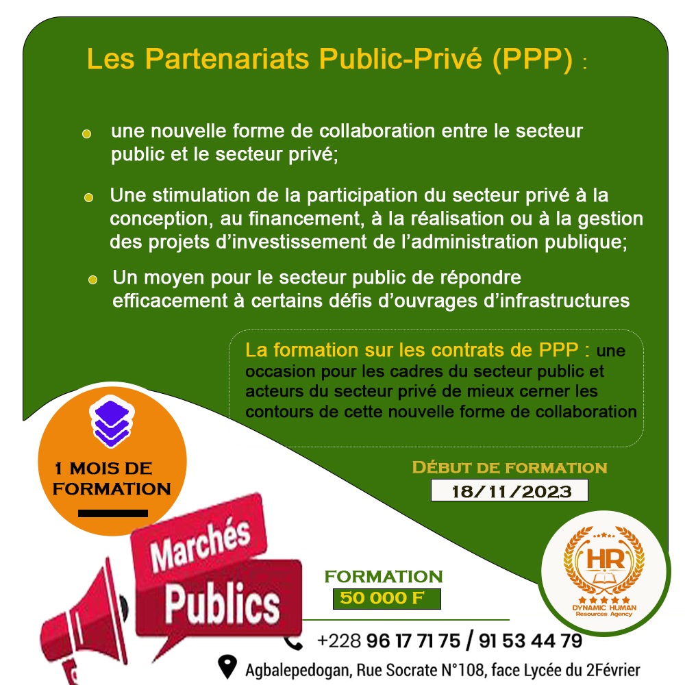 FORMATIONS SUR LES CONTRATS DE PARTENARIAT PUBLIC-PRIVE (FORMATION DISPONIBLE EN LIGNE ET EN PRESENTIEL)